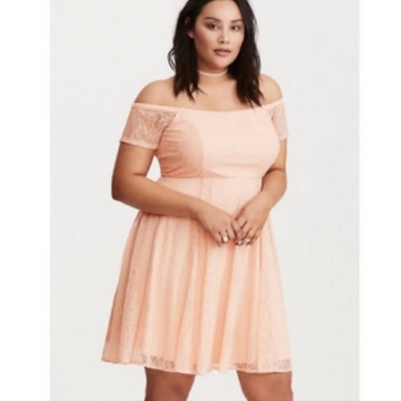 Torrid Blush Lace Off Shoulder Lined Cocktail Party Dress - Picture 4 of 12